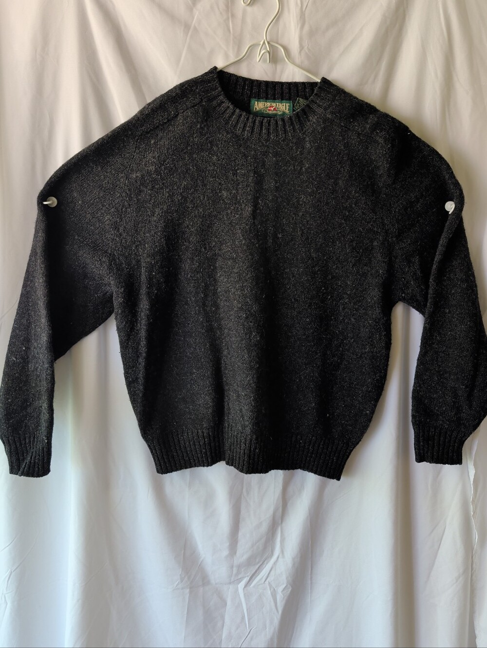 MENS VTG AMERICAN Eagle Outfitters SWEATER 100% Shetland WOOL Medium Charcoal
